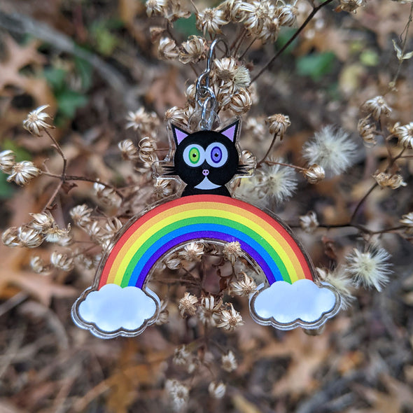 "Rainbow Friends - Cat" Printed Recycled Acrylic Charm Earrings
