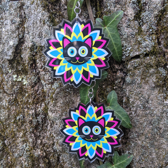 "CMYKitty Flower" Printed Recycled Acrylic Cat Charm Earrings