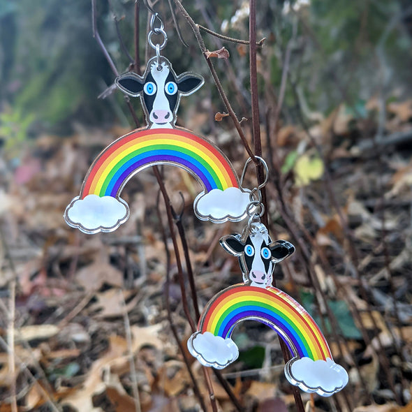 "Rainbow Friends - Cow" Printed Recycled Acrylic Charm Earrings