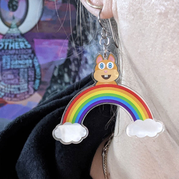 "Rainbow Friends - Squirrel" Printed Recycled Acrylic Charm Earrings