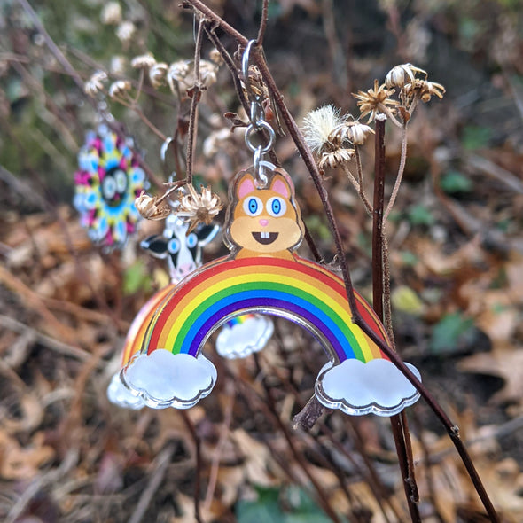 "Rainbow Friends - Squirrel" Printed Recycled Acrylic Charm Earrings