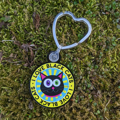 "I Love Black Cats" Printed Recycled Acrylic Keychain