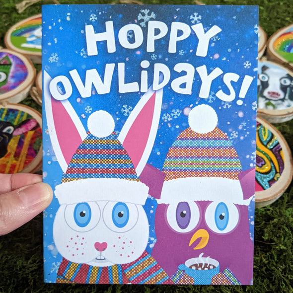 "Hoppy Owlidays!" Greeting Card, Recycled Holiday Card