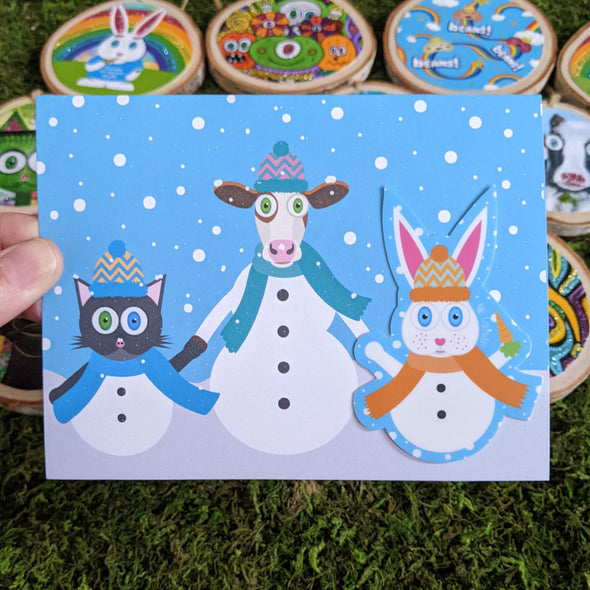 "Snowmanimals" Holiday Greeting Card, Recycled Holiday Card