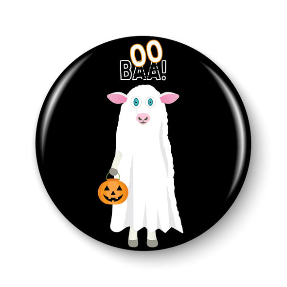 "Trick or Treat" Ghost Cow and Sheep Halloween Pinback Button