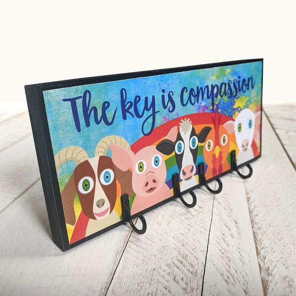 "The key is compassion" Whimsical Vegan Animals Key Holder