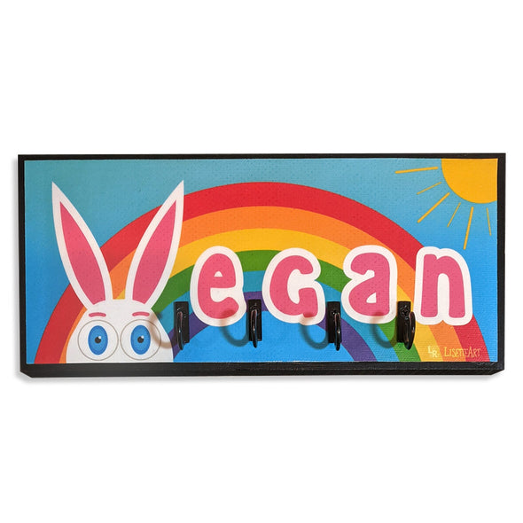 "Vegan" Rainbow Bunny Rabbit Vegan Key Holder