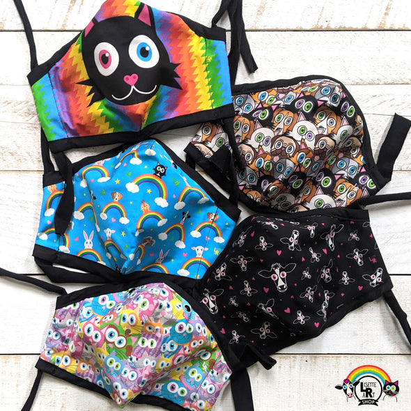 Electric Rainbow - Black Cat Premium Face Mask - Ready to Ship!