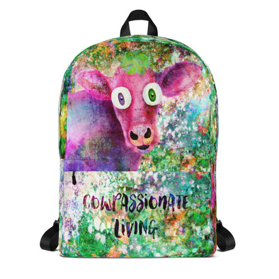 "Cowpassionate Living - Pink Cow Vintage Pop" Backpack