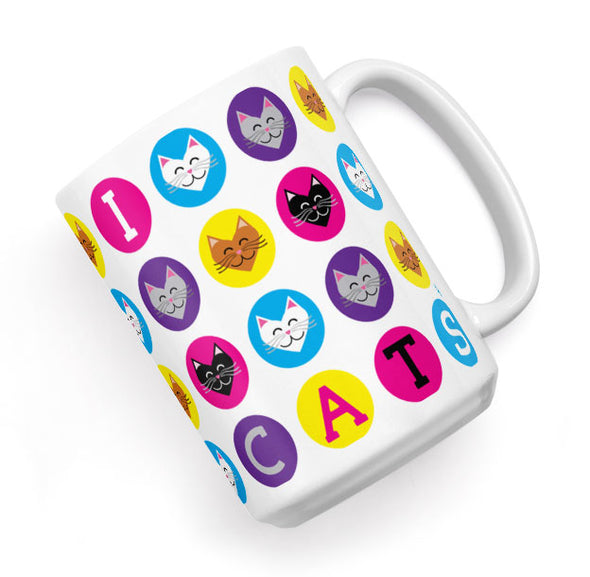 "I 💜 Love 💜 Cats" Large Coffee Mug