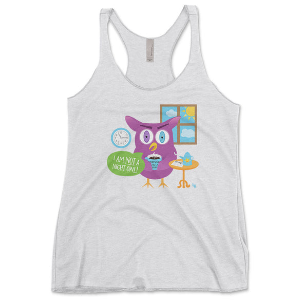 SALE "Mornings Are a Hoot - I Am Not a Night Owl!" Triblend Racerback Tank
