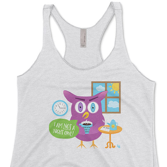SALE "Mornings Are a Hoot - I Am Not a Night Owl!" Triblend Racerback Tank