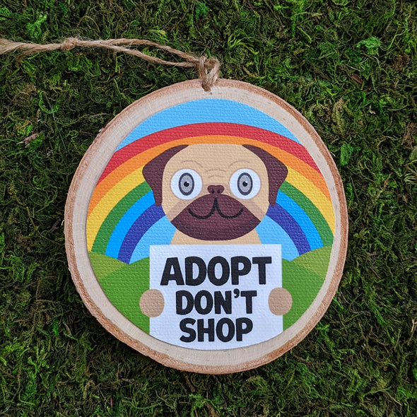 "Adopt, Don't Shop" Whimsical Wood Dog Ornaments - Funky Dogs Holiday Ornaments