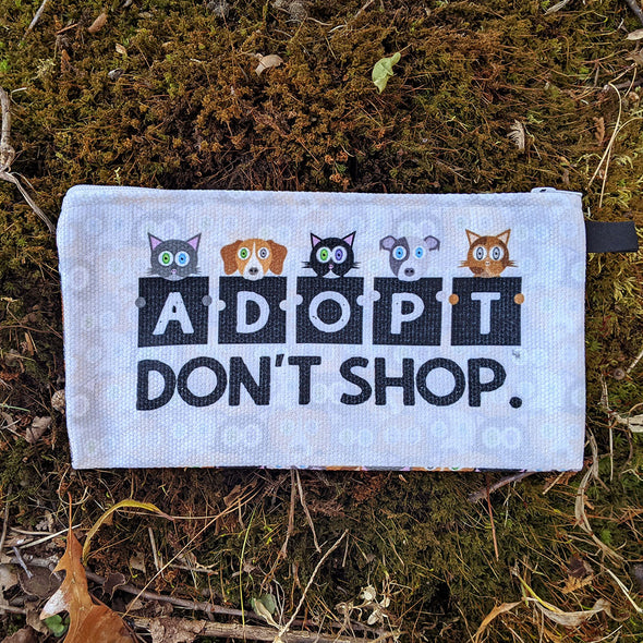 "Adopt, Don't Shop." Small Zipper Pouch - Cat and Dog Pencil Case - Makeup Bag