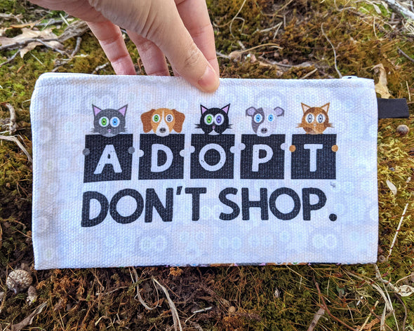 "Adopt, Don't Shop." Small Zipper Pouch - Cat and Dog Pencil Case - Makeup Bag