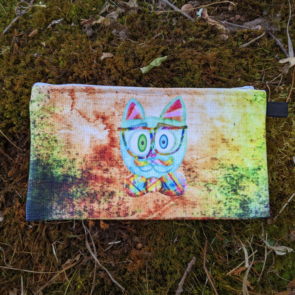 "Intellecat" Small Zipper Pouch - Hipster Cat Pencil Case - Makeup Bag