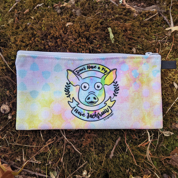 "Don't Have a Pig, Have Jackfruit" (rainbow) - Small Zipper Pouch - Pencil Case - Vegan Makeup Bag