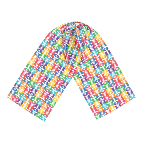 "Don't Have a Cow, Have Tofu!" (multi-color checker print) Vegan Scarf