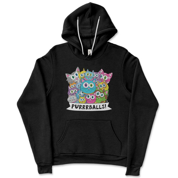 "Purrrballs!" Unisex Lightweight Fleece Cat Hoodie Sweatshirt