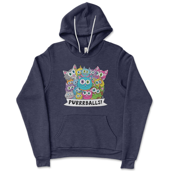 "Purrrballs!" Unisex Lightweight Fleece Cat Hoodie Sweatshirt
