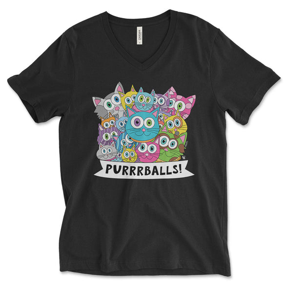 SALE "Purrrballs!" Unisex V-Neck Cat T-Shirt