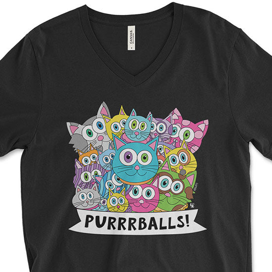 SALE "Purrrballs!" Unisex V-Neck Cat T-Shirt