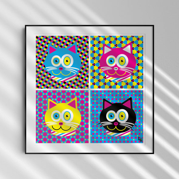 "CMYKat - 2x2" Funky Cat Art Print