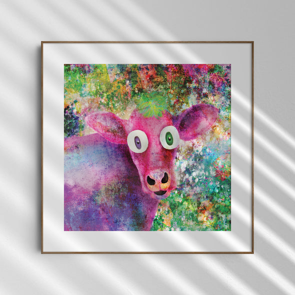 "Pink Cow Vintage Pop" Vegan Fine Art Print