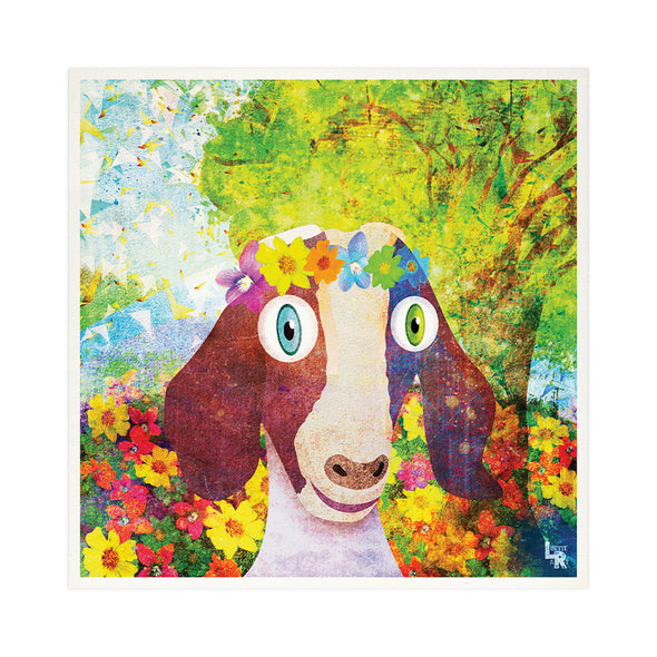 "Sweet Goat with Flower Crown Portrait" Whimsical Art Print