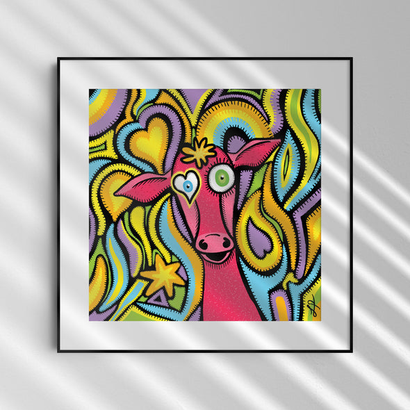"Whimsical Cow Dream" Art Print