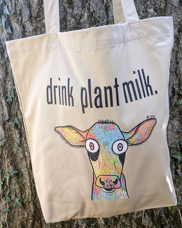 "Drink Plant Milk - Cow" Vegan Organic Cotton Tote Bag