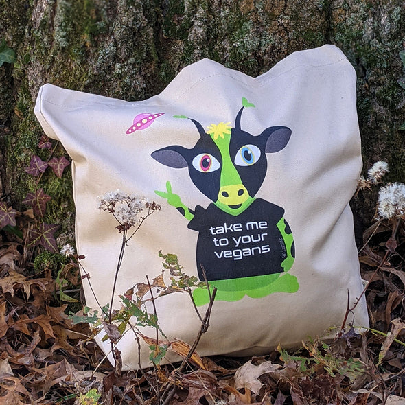 "Take Me To Your Vegans" Organic Cotton Tote Bag
