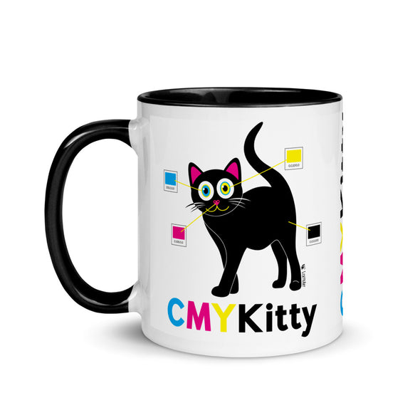"CMYKitty" Cat Coffee Mug with Color Accents