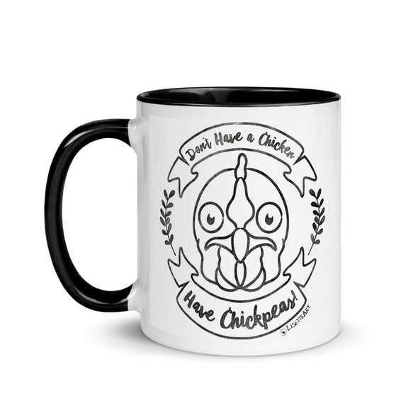 "Don't Have a Chicken, Have Chickpeas!" Coffee Mug with Color Accents
