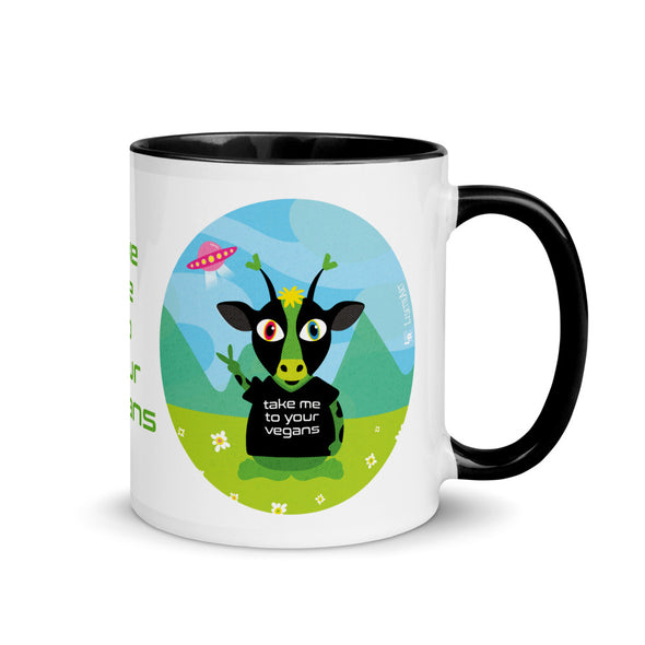 "Take Me To Your Vegans" Alien Coffee Mug with Color Accents