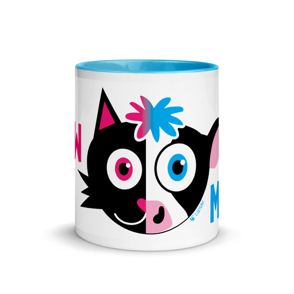"Meow Mooo" Cat and Cow Coffee Mug with Color Accents