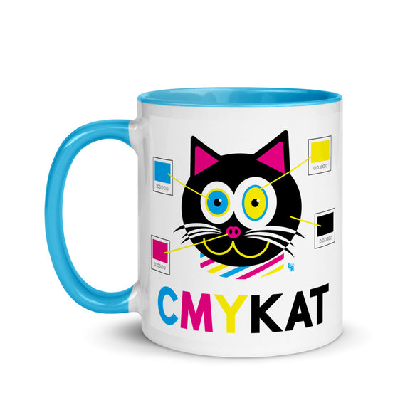 "CMYKat" Cat Coffee Mug with Color Accents