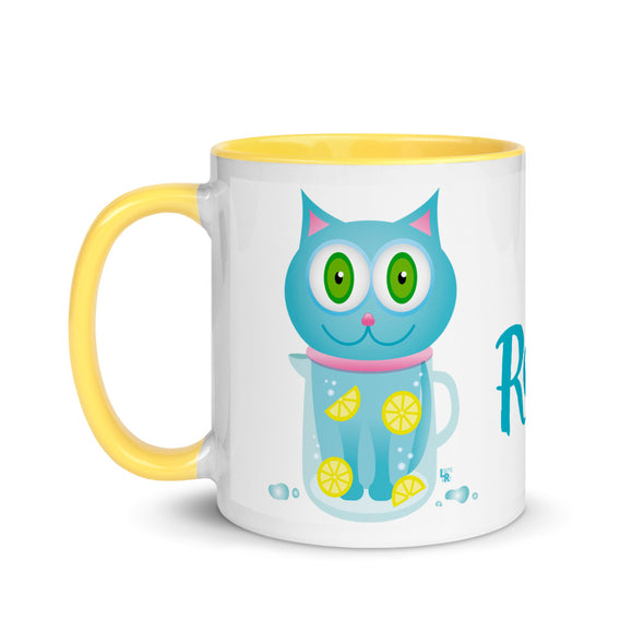 "Feeling Refreshed" Cat Coffee Mug with Color Accents