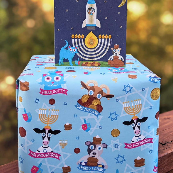 "Hanukkah Friends" Cute Hanukkah Animals, Recyclable Wrapping Paper Sheets