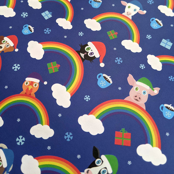 "Rainbow Friends - Holidays" Cute Animals in Santa Hats, Recyclable Wrapping Paper Sheets